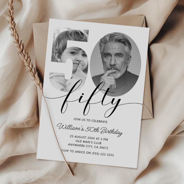 Minimalist 50th Birthday Fifty Photo Invitation (Creator Uploaded)