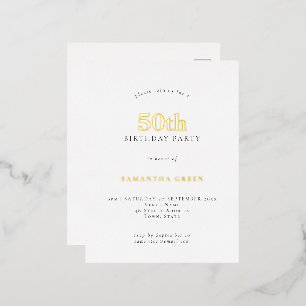 Minimalist 50th Birthday Party Glam Real  Foil Invitation Postcard