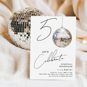 Minimalist 50th Disco Ball Birthday Party Invitation