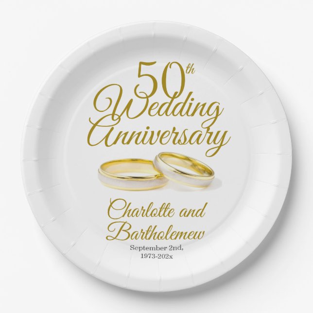 Minimalist 50th Wedding Anniversary Party Paper Plate (Front)