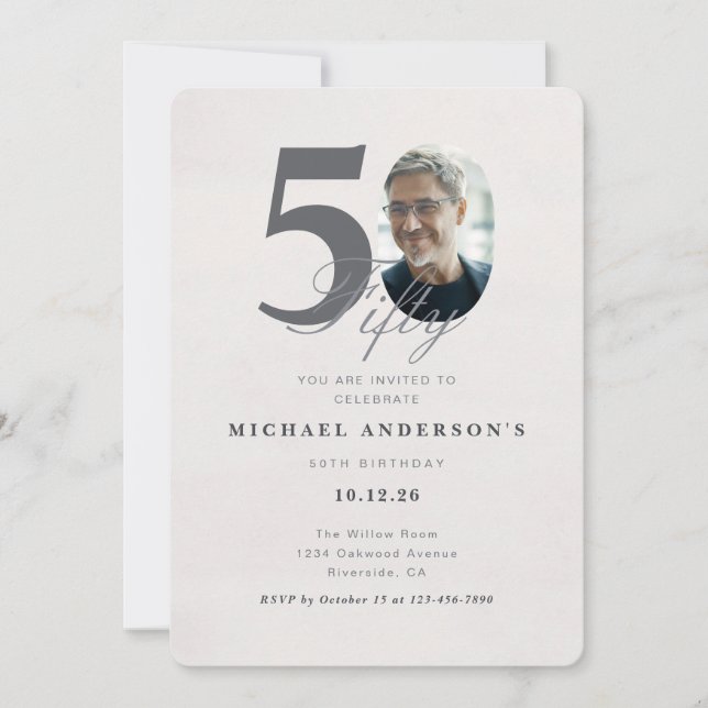 Minimalist 50th Year Birthday Invitation (Front)