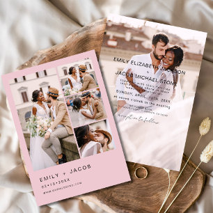 Minimalist 5 Photo Blush Pink Elegant Wedding Invitation