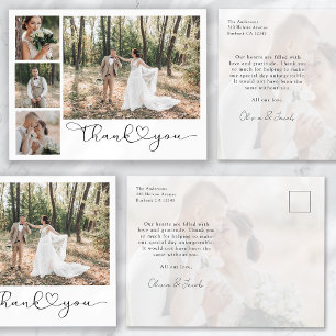Minimalist 5 Photo Calligraphy Wedding Thank You Postcard