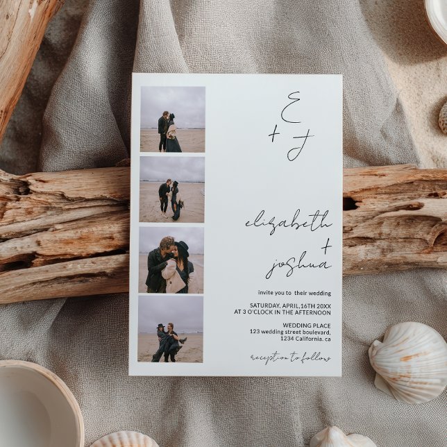 Minimalist 5 Photo Initials Simple Elegant Wedding Invitation (Minimalist 5 Photo Initials Simple Elegant Wedding Invitation)