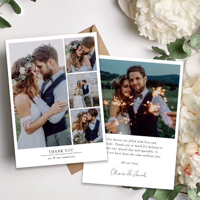 Minimalist 5 Photo Wedding  Thank You Card (Creator Uploaded)
