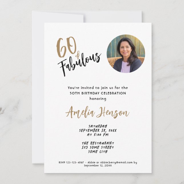 Minimalist 60 and Fabulous Photo 60th Birthday Invitation (Front)