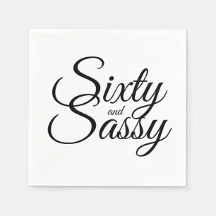 Minimalist 60 and Sassy 60th Black White Birthday Napkin