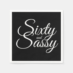Minimalist  60 and Sassy 60th Black White Birthday Napkin