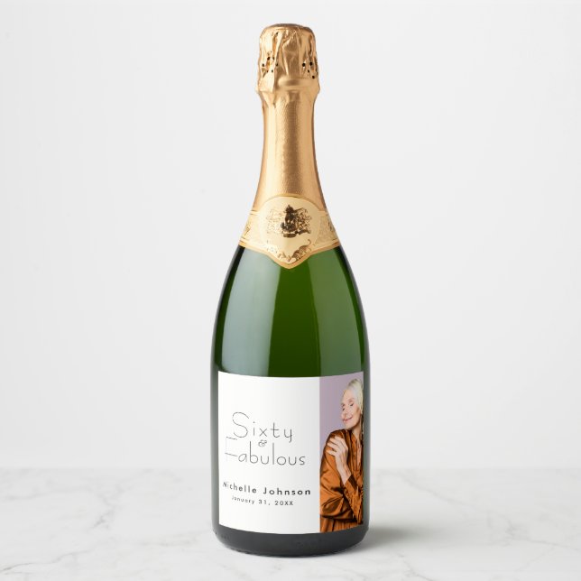 Minimalist 60 & Fabulous 60th Birthday Party Sparkling Wine Label (Front)