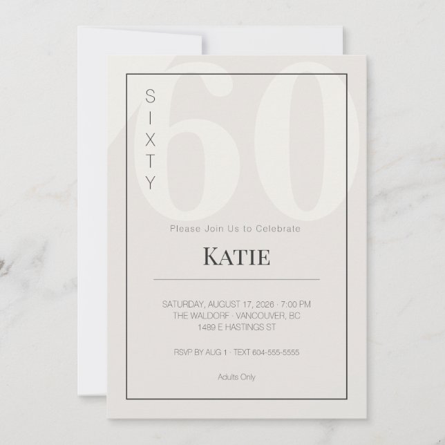 Minimalist 60th Milestone Birthday Celebration Invitation (Front)