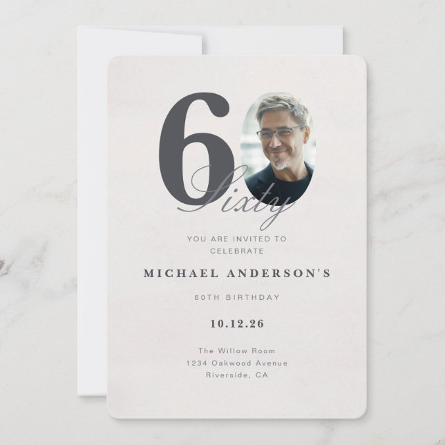 Minimalist 60th Year Birthday Invitation (Front)