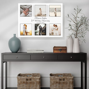 Minimalist 6 Photo 1st Wedding Anniversary Canvas Print