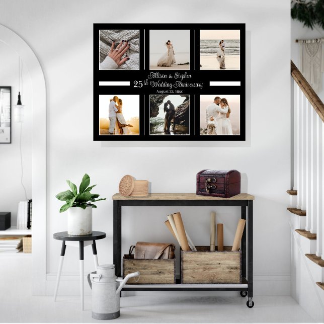 Minimalist 6 Photo 25th Wedding Anniversary Canvas Print (Creator Uploaded)