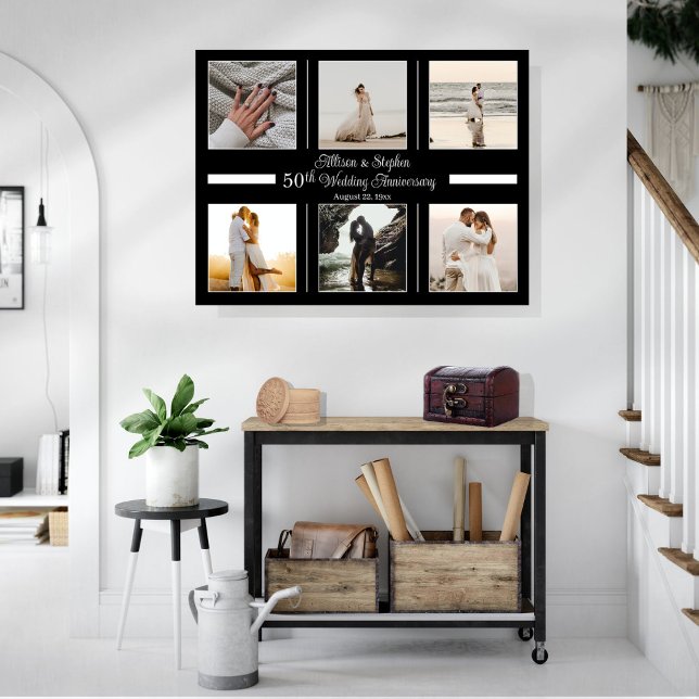 Minimalist 6 Photo 50th Wedding Anniversary Canvas Print (Creator Uploaded)