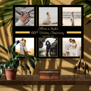 Minimalist 6 Photo 60th Wedding Anniversary Canvas Print