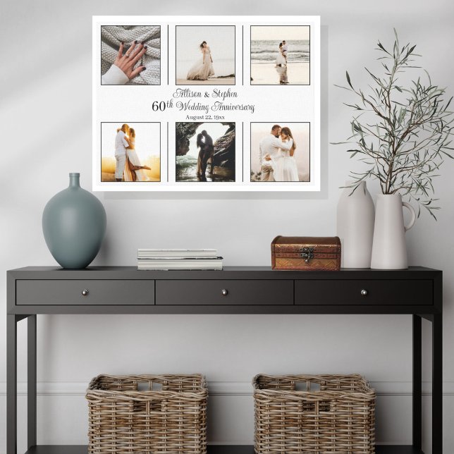 Minimalist 6 Photo 60th Wedding Anniversary Canvas Print (Creator Uploaded)