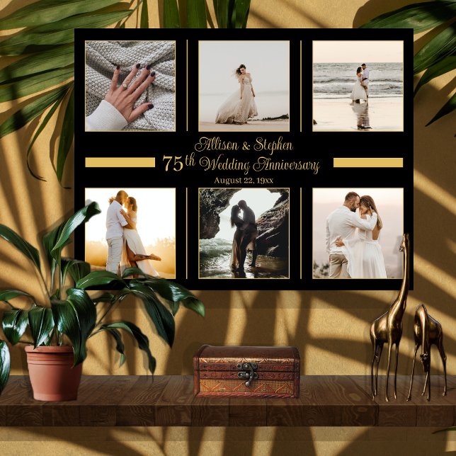 Minimalist 6 Photo 75th Wedding Anniversary Canvas Print (Creator Uploaded)