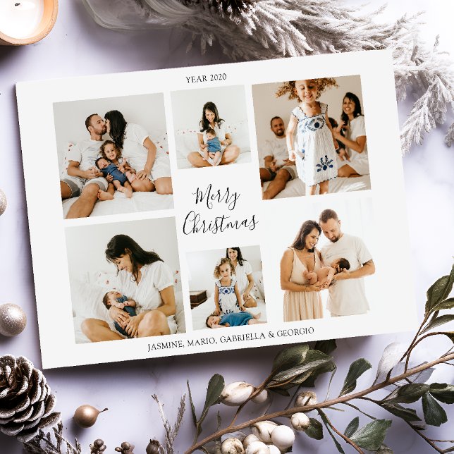 Minimalist 6 Photo Collage Grid Merry Christmas Holiday Card (Creator Uploaded)