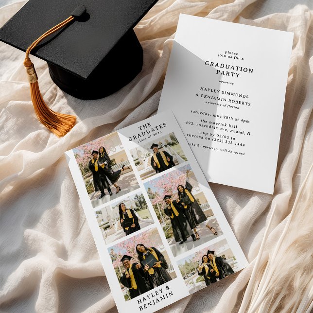 Minimalist 6 Photo Collage Joint Graduation Party Invitation (Creator Uploaded)