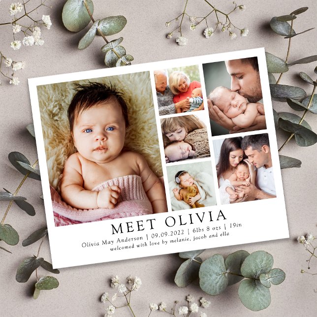 Minimalist 6 Photo Hello Baby Birth Announcement (Creator Uploaded)