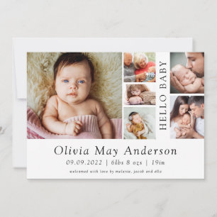 Minimalist 6 Photo Hello Baby Birth Announcement