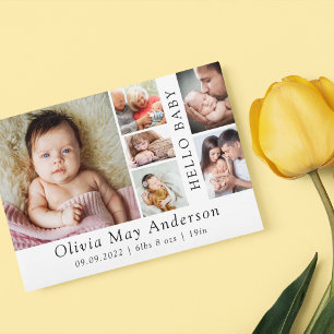 Minimalist 6 Photo Hello Baby Thank You Card