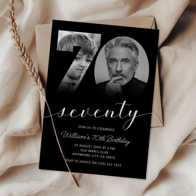 Minimalist 70th Birthday Seventy Photo Invitation (Creator Uploaded)