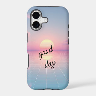 Minimalist 80s Sunset Grid "Good Day" Phone Case