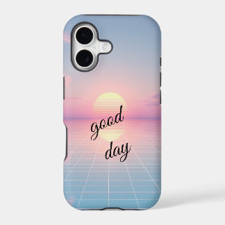 Minimalist 80s Sunset Grid "Good Day" Phone Case