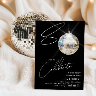 Minimalist 80th Disco Ball Birthday Party Invitation