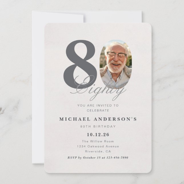 Minimalist 80th Year Birthday Invitation (Front)