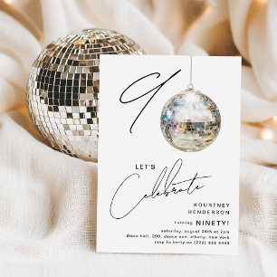 Minimalist 90th Disco Ball Birthday Party Invitation