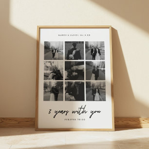 Minimalist 9-Photo Collage 3rd Anniversary Wedding Poster