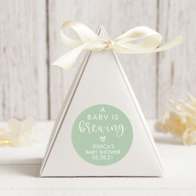 Minimalist A Baby is Brewing Baby Shower Favour Classic Round Sticker (Creator Uploaded)