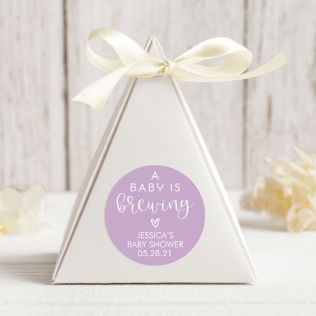 Minimalist A Baby is Brewing Baby Shower Favour Classic Round Sticker (Creator Uploaded)