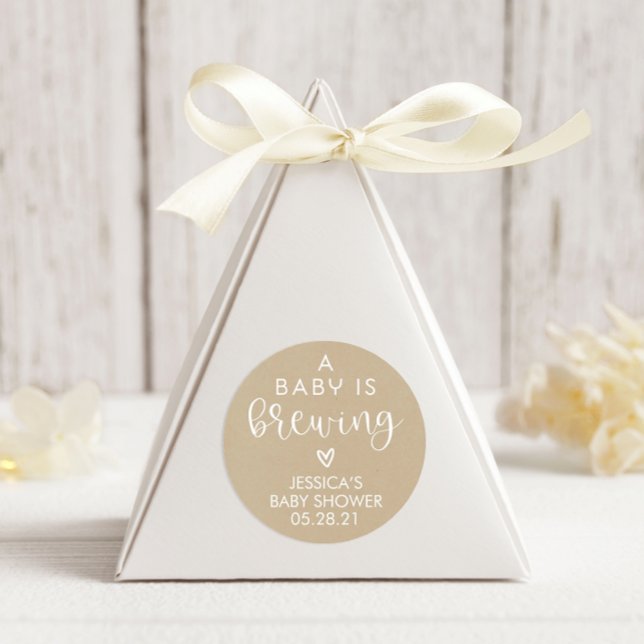 Minimalist A Baby is Brewing Baby Shower Favour Classic Round Sticker (Creator Uploaded)