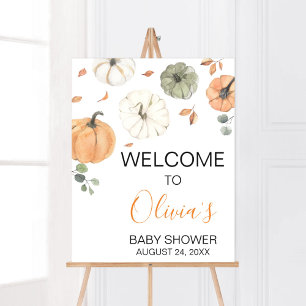 Minimalist A Little Pumpkin Baby Shower Welcome Poster