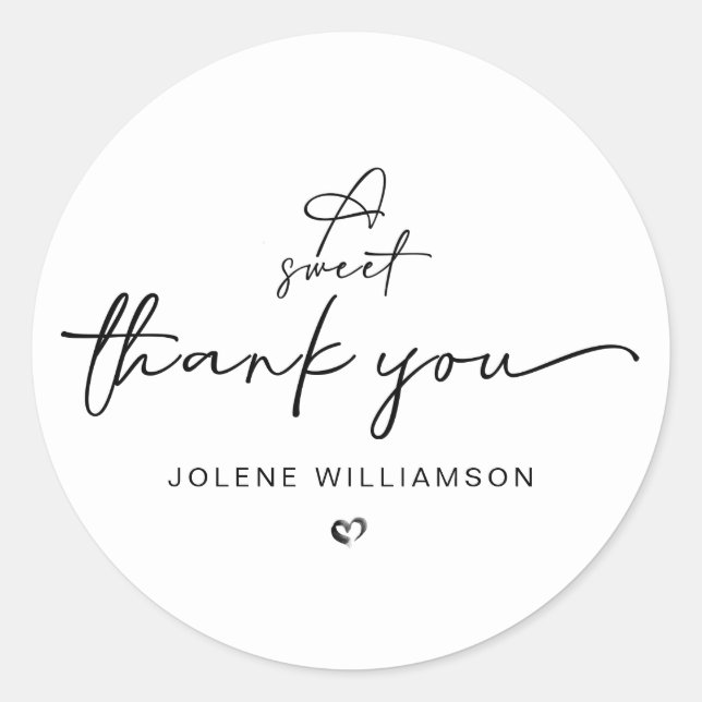 Minimalist A Sweet Thank You Black and White Classic Round Sticker (Front)