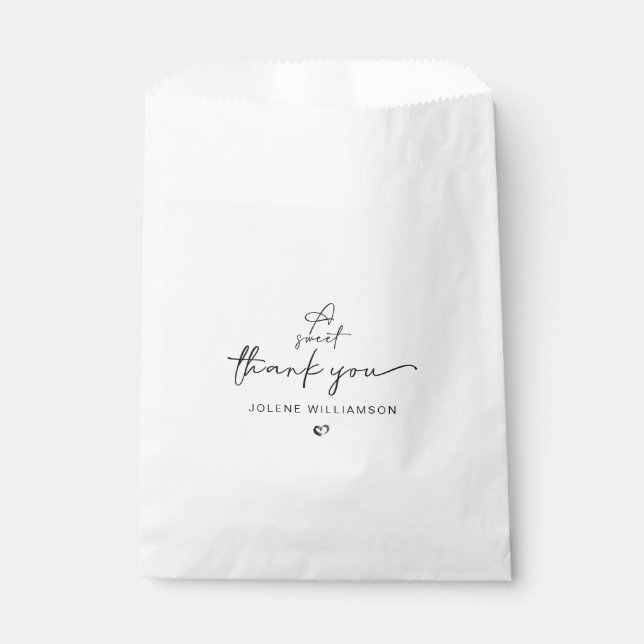 Minimalist A Sweet Thank You Script Heart Favour Bags (Front)