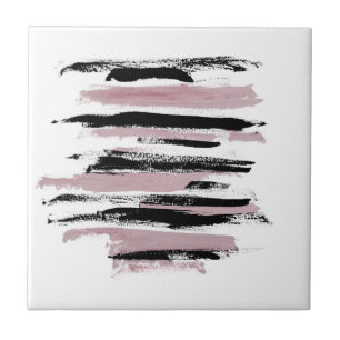 Minimalist Abstract Art Black White Pink Tile