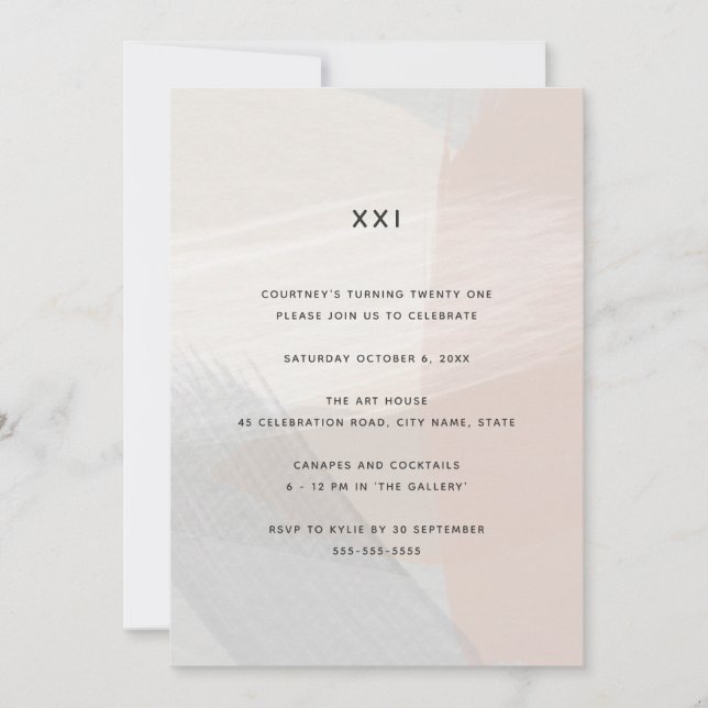 Minimalist Abstract Art Blush 21st Birthday Invitation (Front)