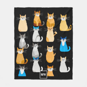 Minimalist abstract cat collage monogram fleece blanket