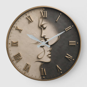 Minimalist Abstract Couple Modern Line Art Romance Large Clock