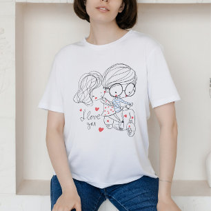 Minimalist Abstract Couple Portrait Line Art Drawn T-Shirt