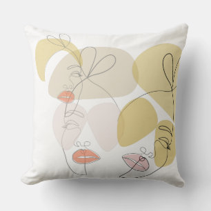 Minimalist Abstract Face Portrait Line Art Drawing Cushion