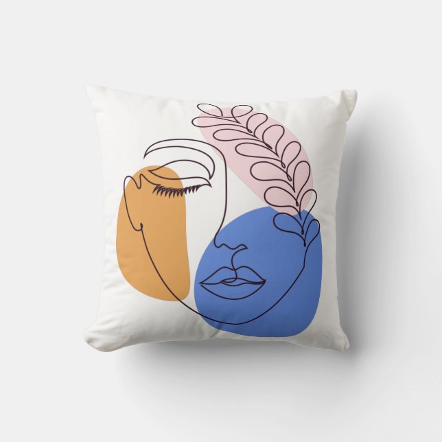 Minimalist Abstract Face Portrait Line Art Drawing Cushion (Front)