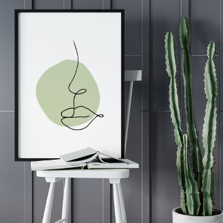 Minimalist Abstract Face Portrait Line Art Drawing Poster