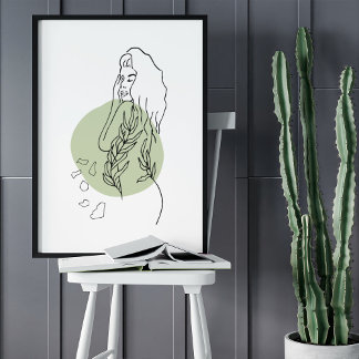 Minimalist Abstract Face Portrait Line Art Drawing Poster