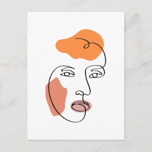 Minimalist Abstract Face Portrait Line Art Holiday Postcard