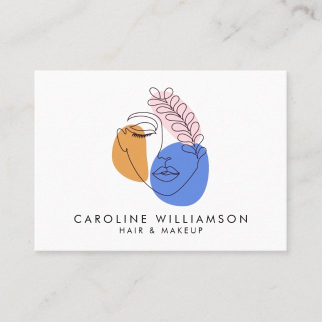 Minimalist Abstract Face Portrait Line Art QR Code Business Card (Front)